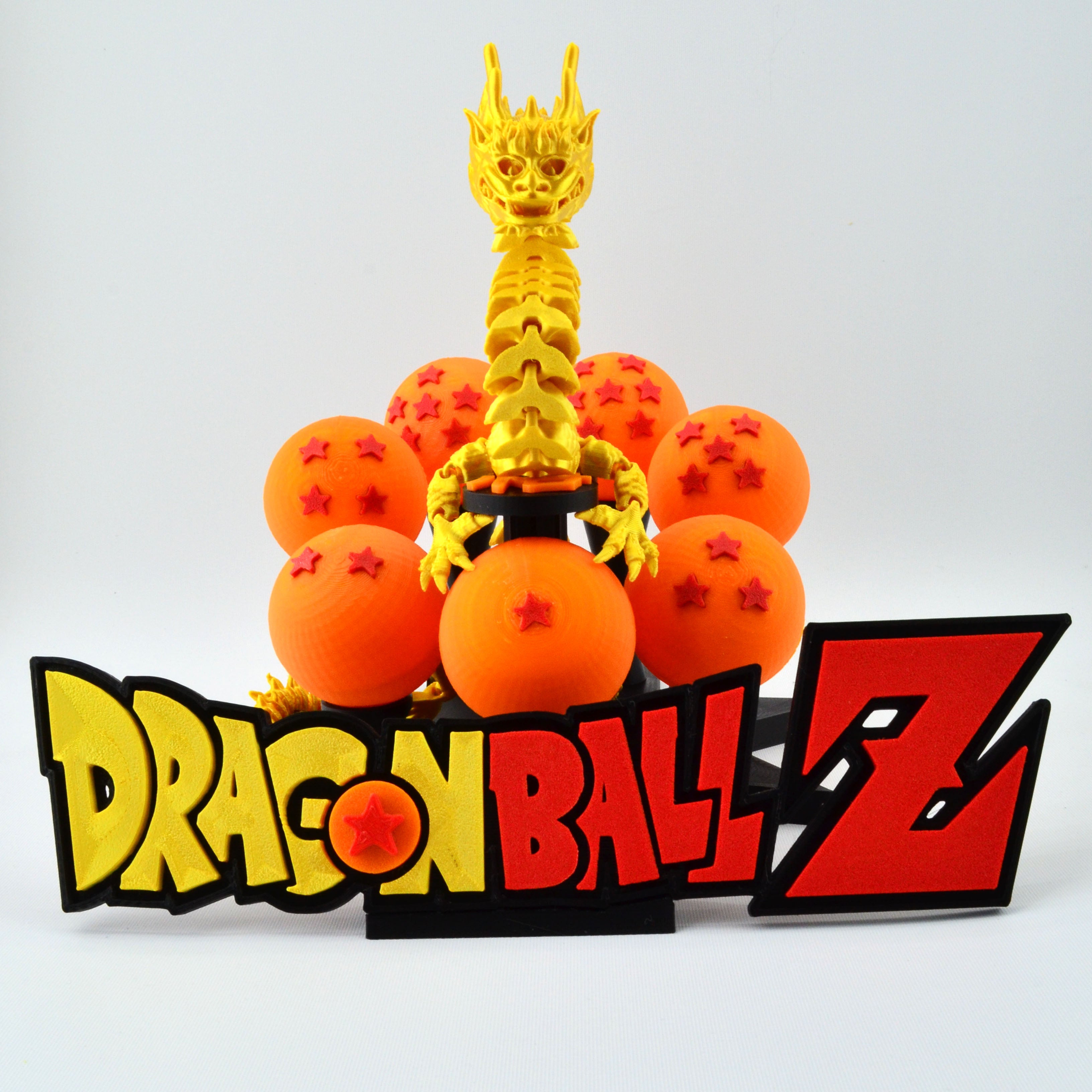 Custom Dragon Ball Z Stand with 7 Dragon Spheres, Self-Standing Dragon, and Logo Sign