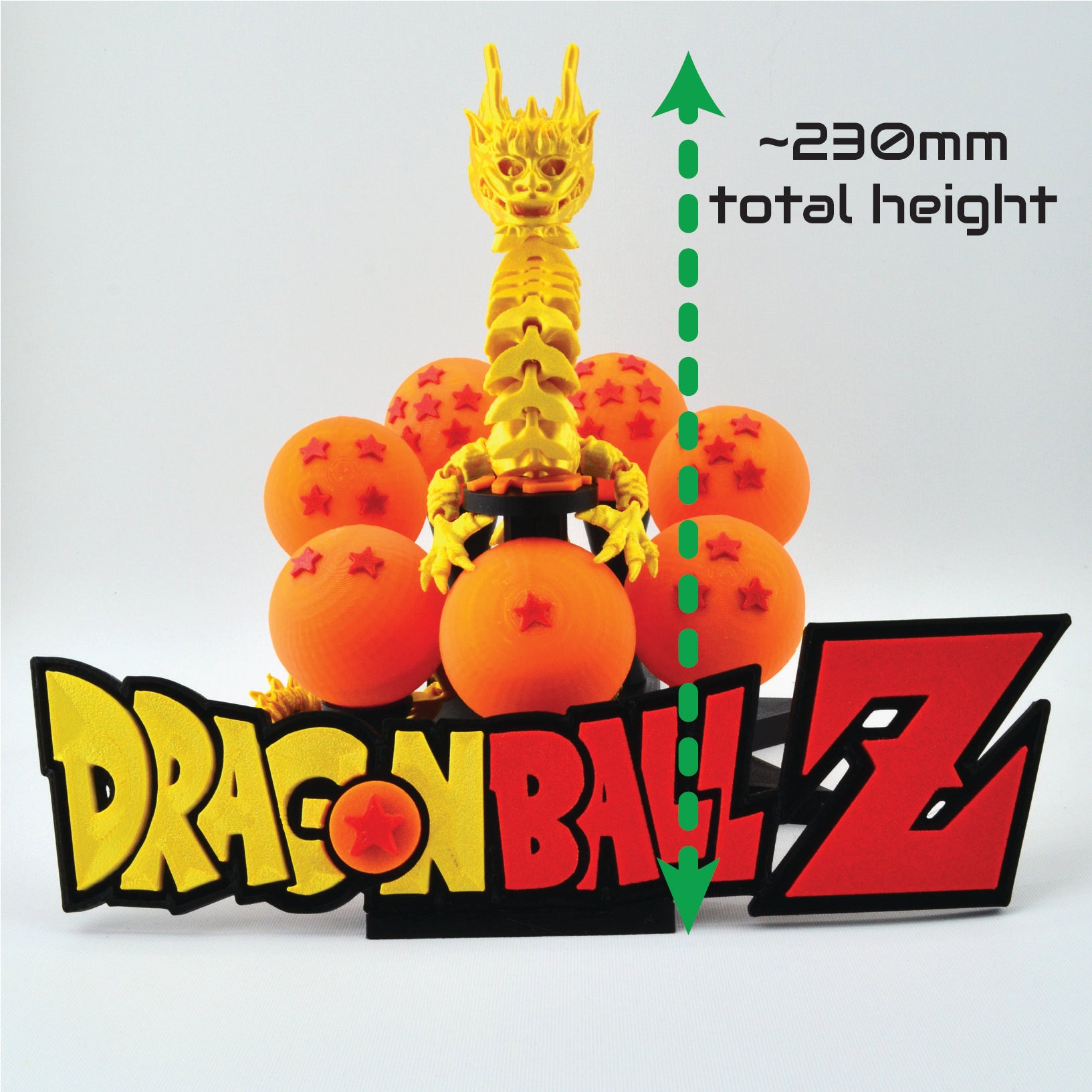 Custom Dragon Ball Z Stand with 7 Dragon Spheres, Self-Standing Dragon, and Logo Sign