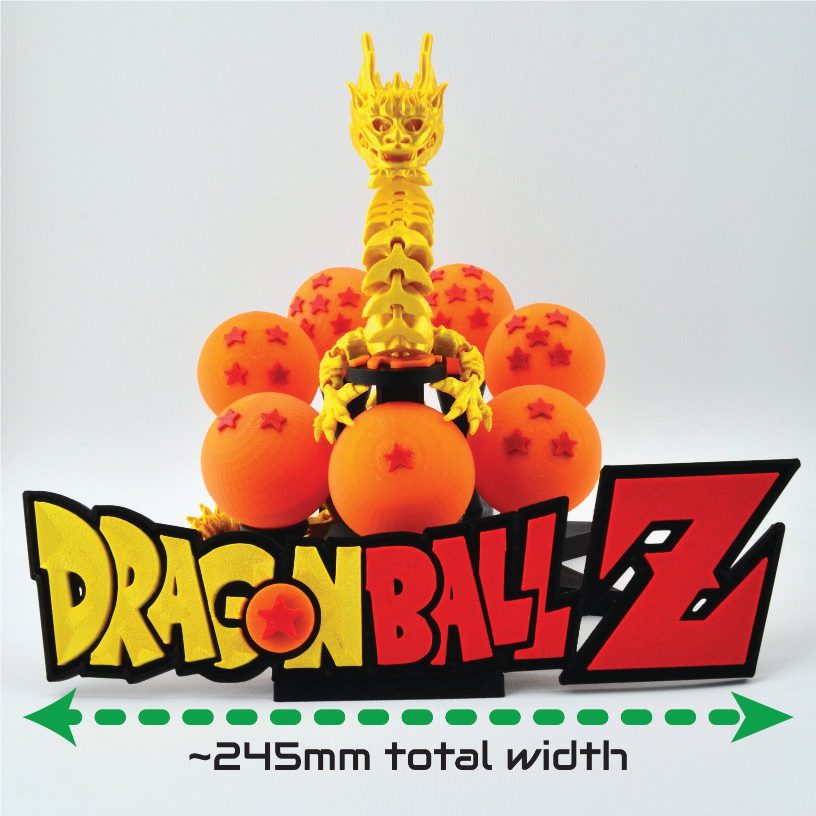 Custom Dragon Ball Z Stand with 7 Dragon Spheres, Self-Standing Dragon, and Logo Sign