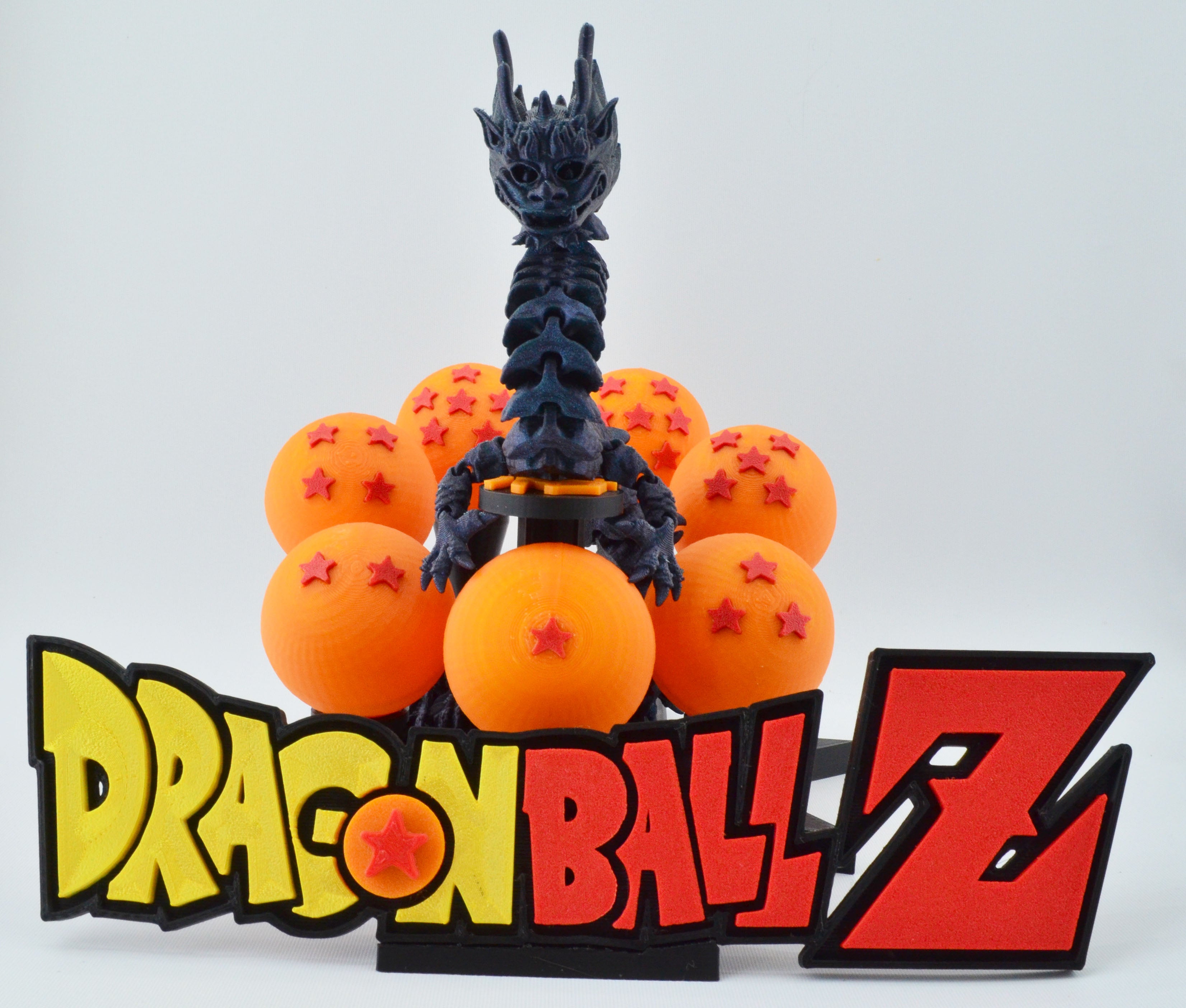 Custom Dragon Ball Z Stand with 7 Dragon Spheres, Self-Standing Dragon, and Logo Sign