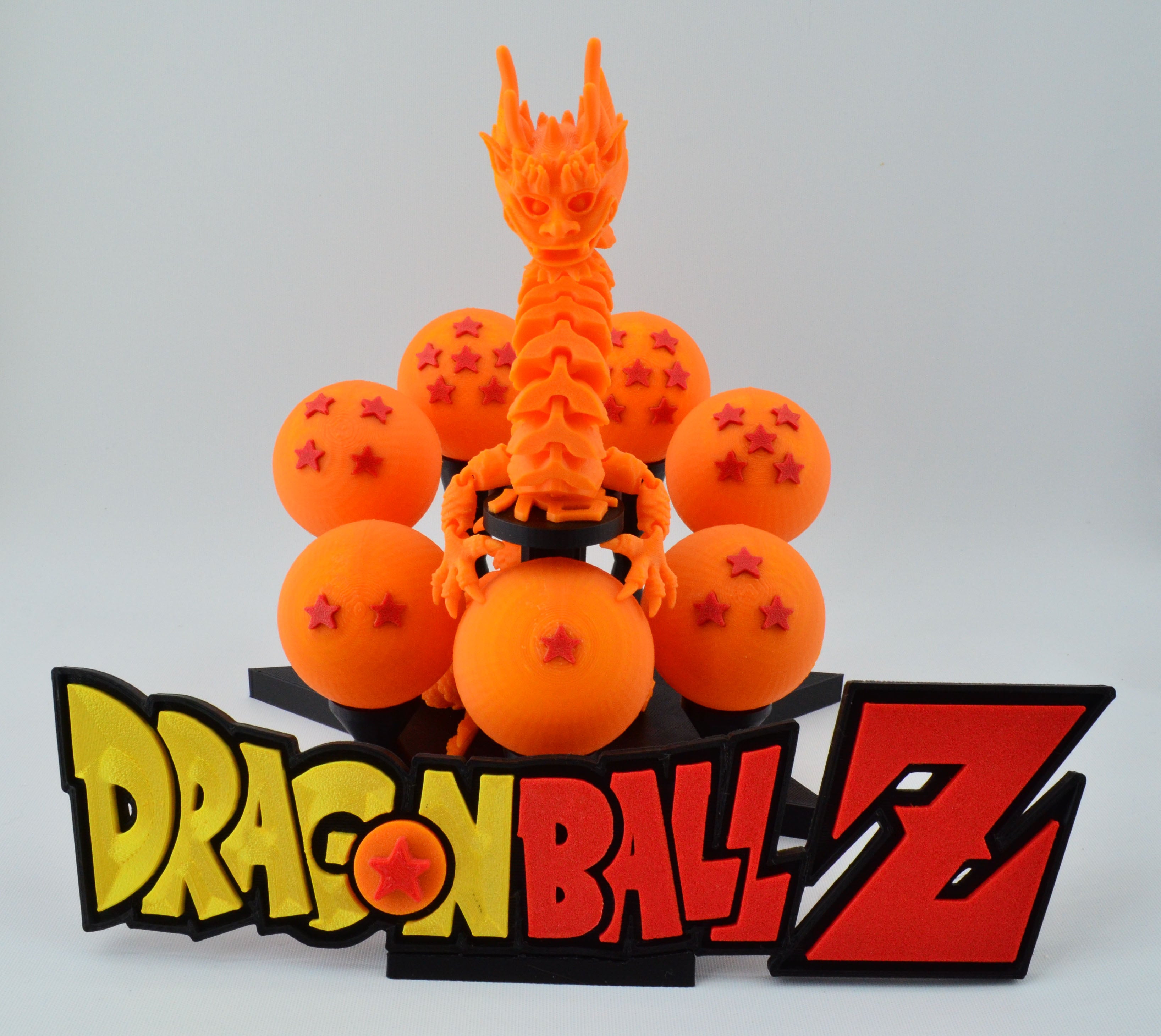 Custom Dragon Ball Z Stand with 7 Dragon Spheres, Self-Standing Dragon, and Logo Sign