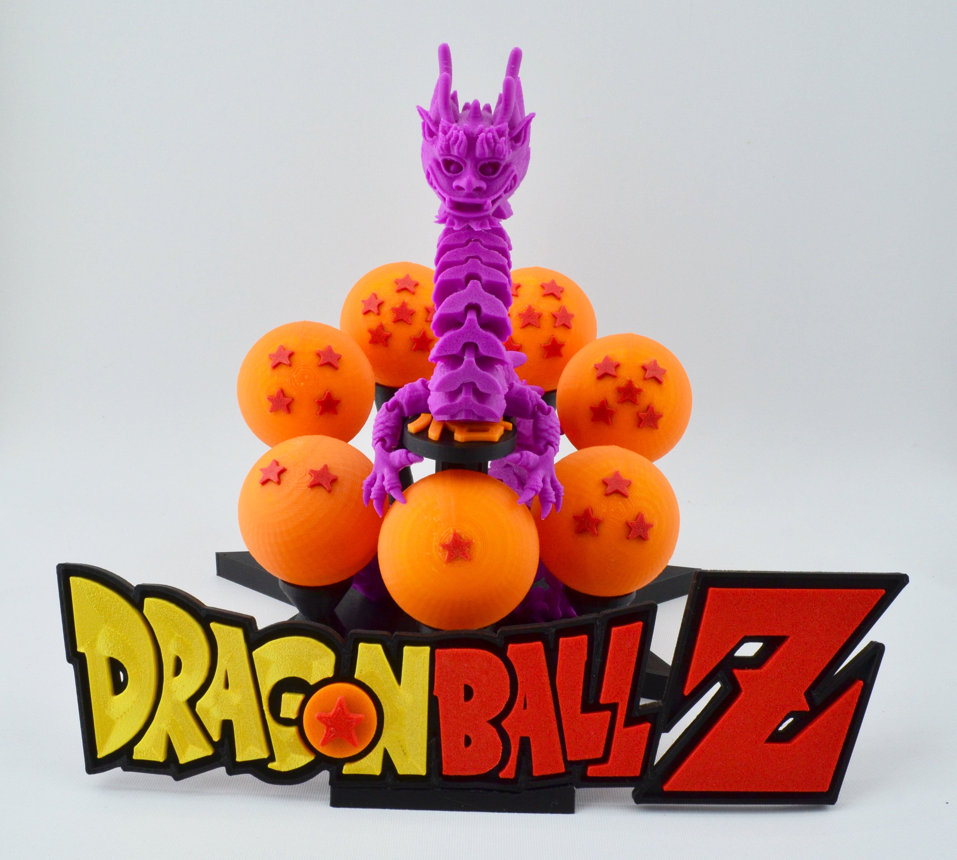 Custom Dragon Ball Z Stand with 7 Dragon Spheres, Self-Standing Dragon, and Logo Sign