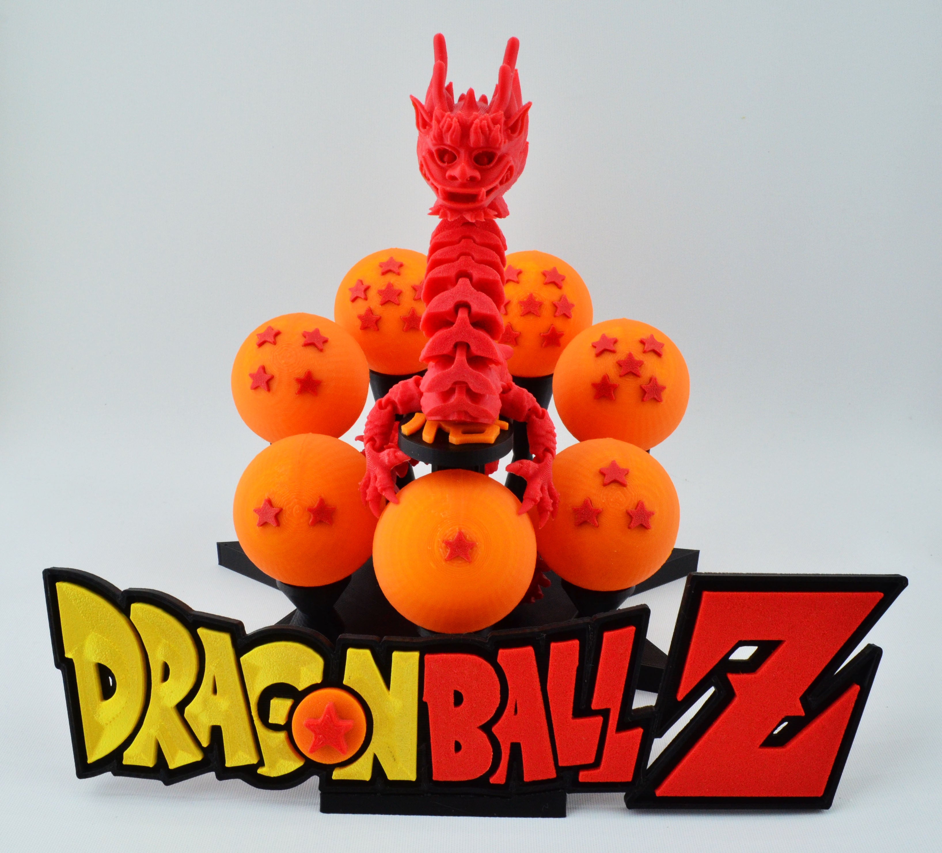 Custom Dragon Ball Z Stand with 7 Dragon Spheres, Self-Standing Dragon, and Logo Sign