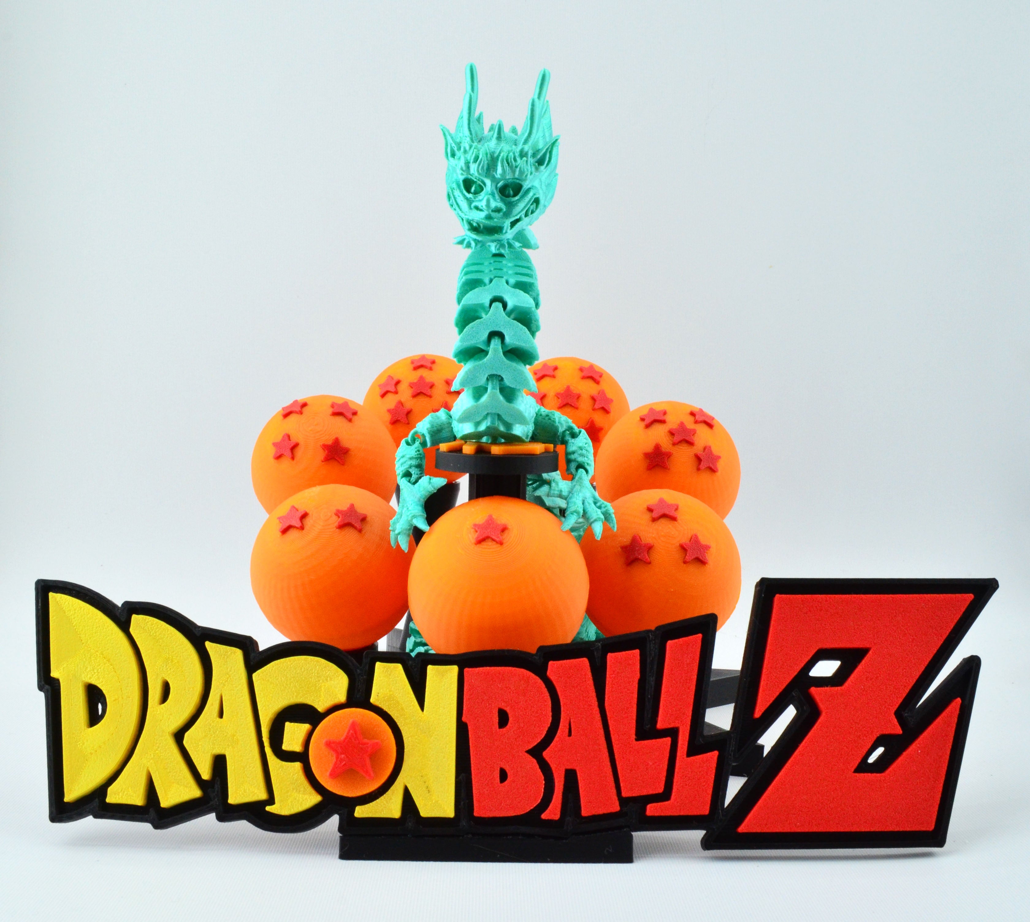 Custom Dragon Ball Z Stand with 7 Dragon Spheres, Self-Standing Dragon, and Logo Sign