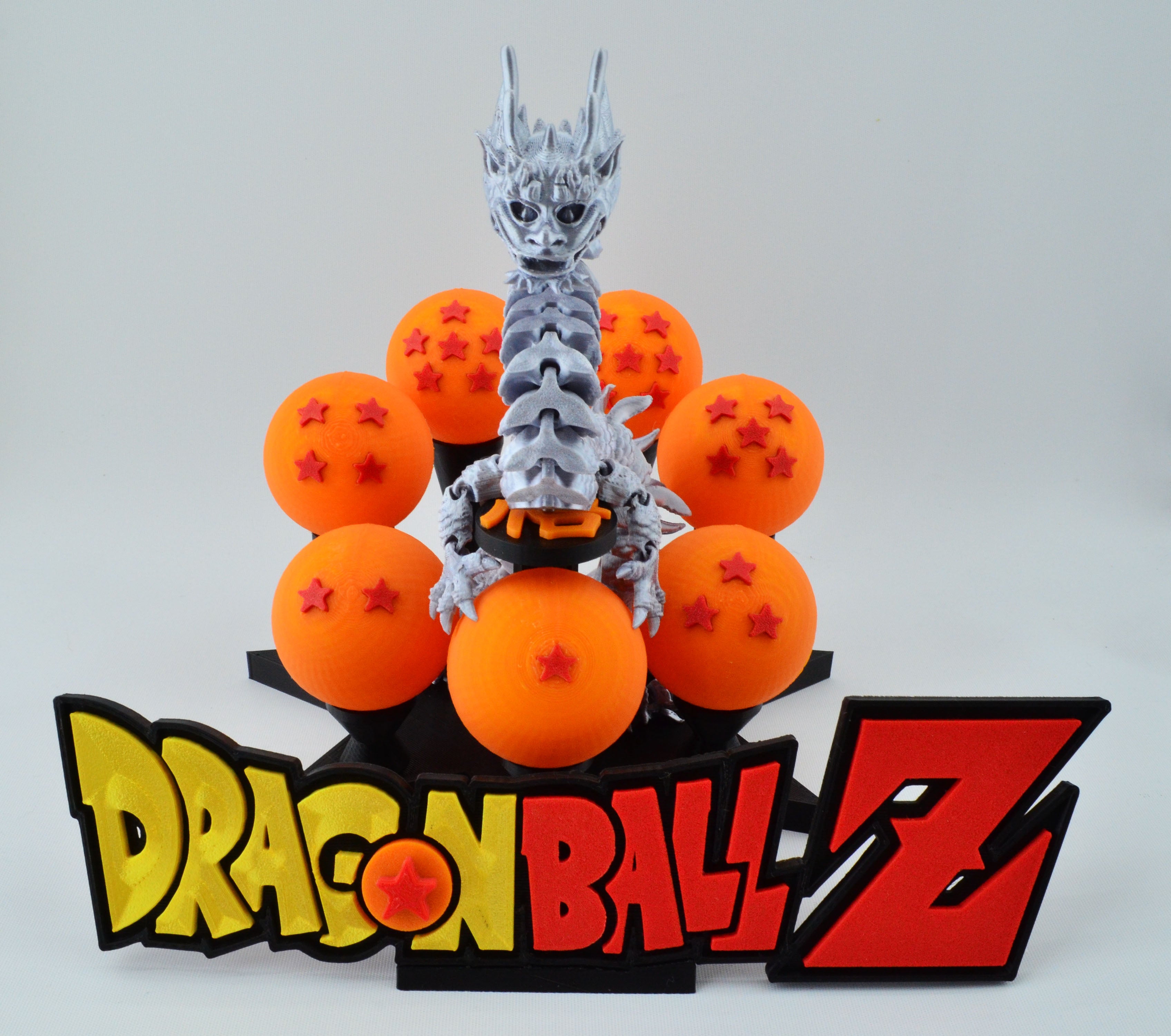 Custom Dragon Ball Z Stand with 7 Dragon Spheres, Self-Standing Dragon, and Logo Sign