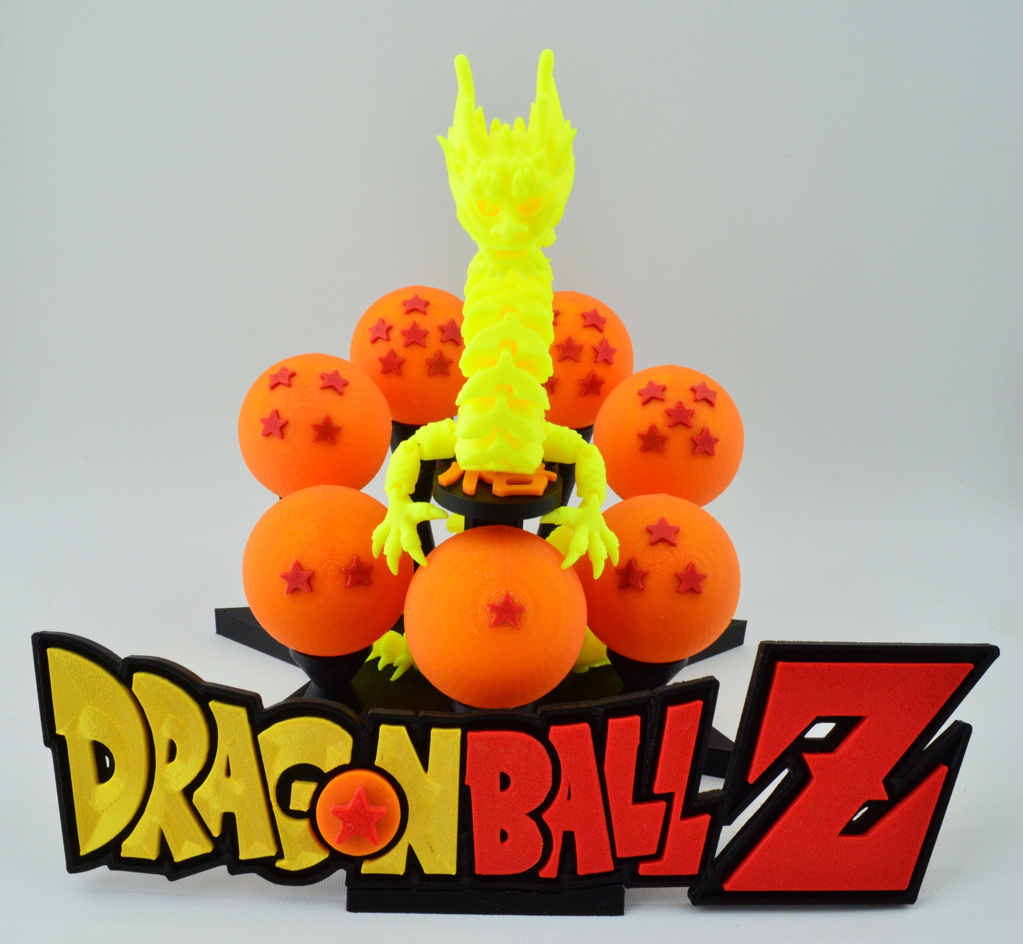 Custom Dragon Ball Z Stand with 7 Dragon Spheres, Self-Standing Dragon, and Logo Sign